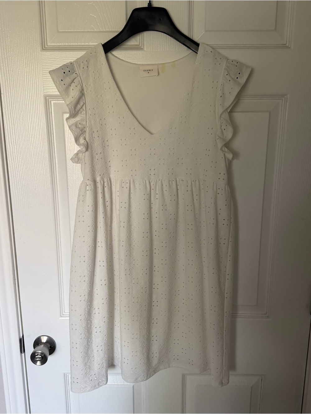 Everly White Eyelet Mini Dress with Ruffle Sleeves